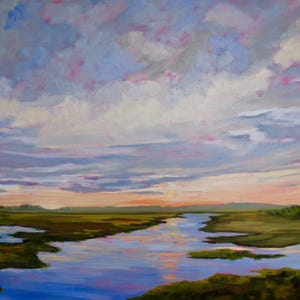 Gerahmtes GICLEE Sumpf Landschaftsölgemälde Sumpf Landschaft Südcarolina Kiawah Island Low Country Landschaft Ölgemälde von Rebecca Croft Studios
