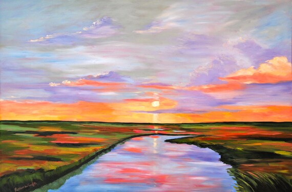 PRINT - Many Sizes - of Marsh Painting from Original Kiawah Island, South Carolina Impressionist Oil Painting by Rebecca Croft