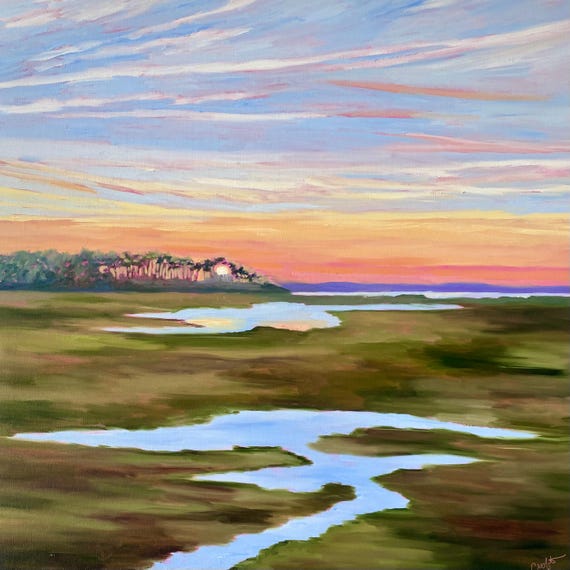 Framed GICLEE 30 x 40 Marsh Modern South Carolina Kiawah Island Low Country Landscape Oil Painting By Rebecca Croft Studios
