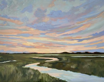 Framed GICLEE 30x 40 from Original Low Country Impressionist Marsh Oil Landscape Painting by Rebecca Croft Studios