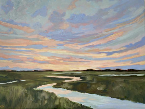 Framed GICLEE 30x 40 from Original Low Country Impressionist Marsh Oil Landscape Painting by Rebecca Croft Studios