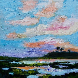 Coastal Marsh Palette Knife Oil Landscape Painting Modern Impressionist Oil Painting by Rebecca Croft Studios