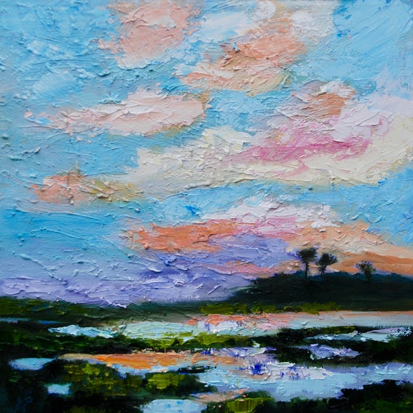 Coastal Marsh Palette Knife Oil Landscape Painting Modern Impressionist Oil Painting by Rebecca Croft Studios