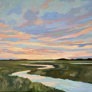Gerahmtes GICLEE Sumpf Landschaftsölgemälde Sumpf Landschaft Südcarolina Kiawah Island Low Country Landschaft Ölgemälde von Rebecca Croft Studios