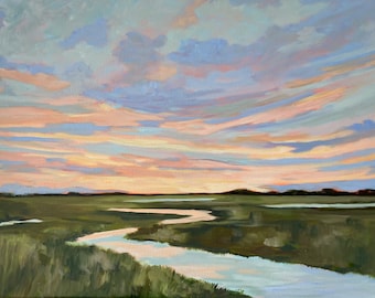 16 x 48 Framed GICLEE Marsh Modern South Carolina Kiawah Island Low Country Landscape Oil Painting By Rebecca Croft Studios