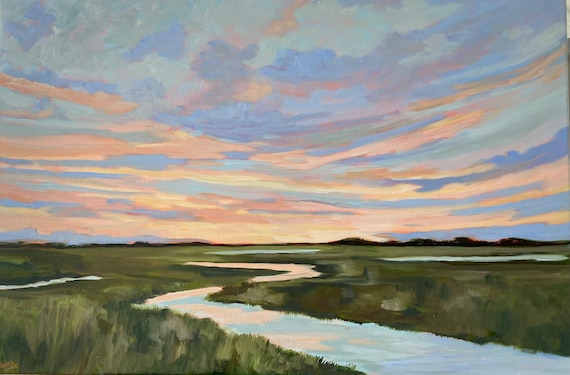 Framed GICLEE Marsh Modern South Carolina Kiawah Island Low Country Landscape Oil Painting By Rebecca Croft Studios