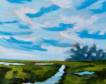 12 x 12 Charleston Marsh Original Ölgemälde von Rebecca Croft Studios Low Country Landschaft Kunst