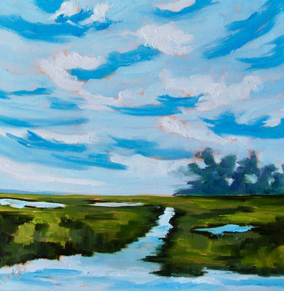 Charleston Marsh Original Oil Painting by Rebecca Croft Studios Low Country Landscape Art