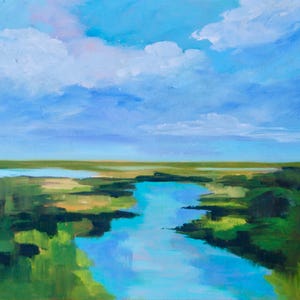 Gerahmtes GICLEE Sumpf Landschaftsölgemälde Sumpf Landschaft Südcarolina Kiawah Island Low Country Landschaft Ölgemälde von Rebecca Croft Studios