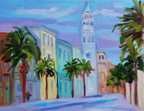 PRINT - Many Sizes - Framed or Unframed - of Rainbow Row Charleston SC Painting from Original Impressionist Oil Painting by Rebecca Croft