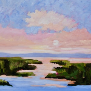 Large 18 x 24 Marsh Modern Impressionist South Carolina Kiawah Island Low Country Landscape Oil Painting By Rebecca Croft Studios