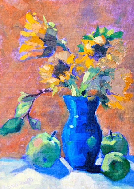 Sunflower Painting Home Decor Wall Art Modern Contemporary Fine Art Still Life  Impressionist Original Oil Painting by Rebecca Croft