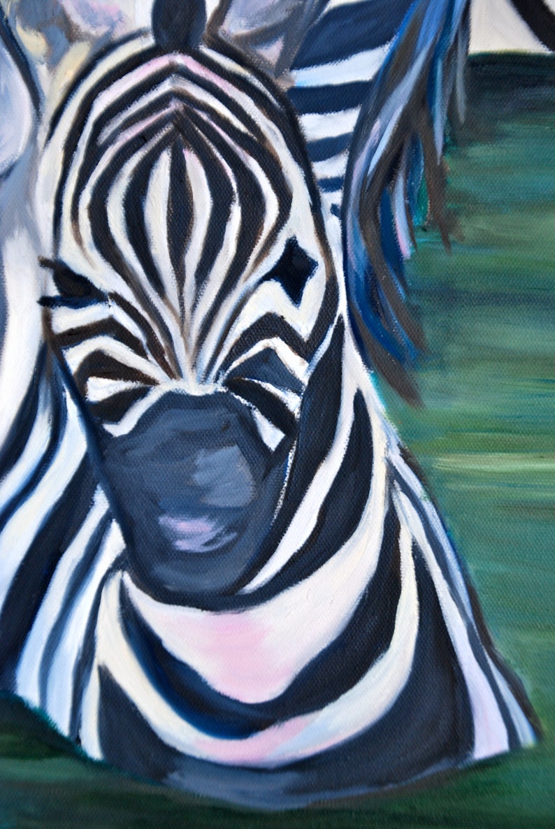 LARGE 24 x 36 Zebra Animal Painting Wall Art, Home, Office, Nursery Decor Original Oil Painting African Landscape by Rebecca Croft Studios image 3