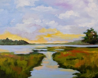 Giclee - Many Sizes - Frame Options - Marsh of Original Modern Impressionist Oil Painting by Rebecca Croft Studios