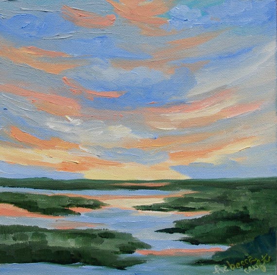 Framed GICLEE 30 x 40 Marsh Modern South Carolina Kiawah Island Low Country Landscape Oil Painting By Rebecca Croft Studios
