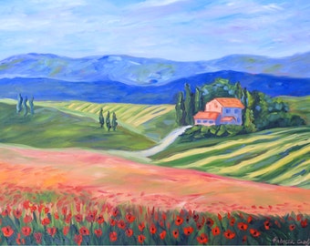 PRINT - Many Sizes - Print of Modern Impressionist Italian Tuscan Landscape by Rebecca Croft