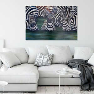 LARGE 24 x 36 Zebra Animal Painting Wall Art, Home, Office, Nursery Decor Original Oil Painting African Landscape by Rebecca Croft Studios image 2