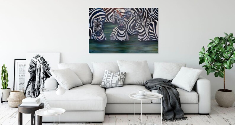 LARGE 24 x 36 Zebra Animal Painting Wall Art, Home, Office, Nursery Decor Original Oil Painting African Landscape by Rebecca Croft Studios image 2