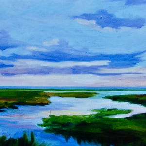 Gerahmtes GICLEE Sumpf Landschaftsölgemälde Sumpf Landschaft Südcarolina Kiawah Island Low Country Landschaft Ölgemälde von Rebecca Croft Studios