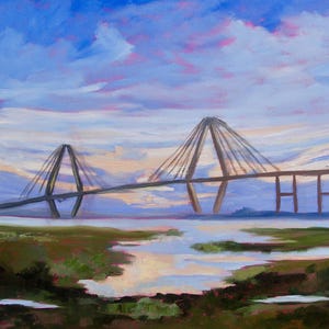 Marsh Ansicht von Sullivans Island South Carolina Sonnenuntergang Landschaft Gemälde Moderne impressionistische Malerei von Rebecca Croft Studios