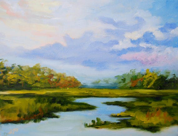 PRINT - Many Sizes - of Marsh Painting from Original Kiawah Island, South Carolina Impressionist Oil Painting by Rebecca Croft