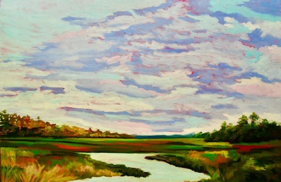 Giclee - Many Sizes - Frame Options - Marsh of Original Modern Impressionist Oil Painting by Rebecca Croft Studios