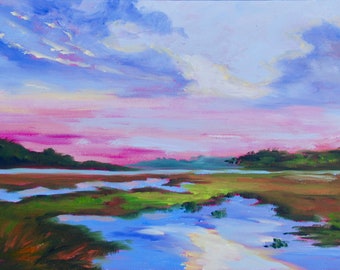 PRINT - Many Sizes - of Marsh Painting from Original Impressionist Oil Painting by Rebecca Croft