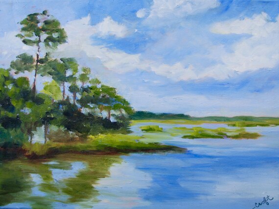 PRINT - Many Sizes - of Marsh Painting from Original Kiawah Island, South Carolina Impressionist Oil Painting by Rebecca Croft