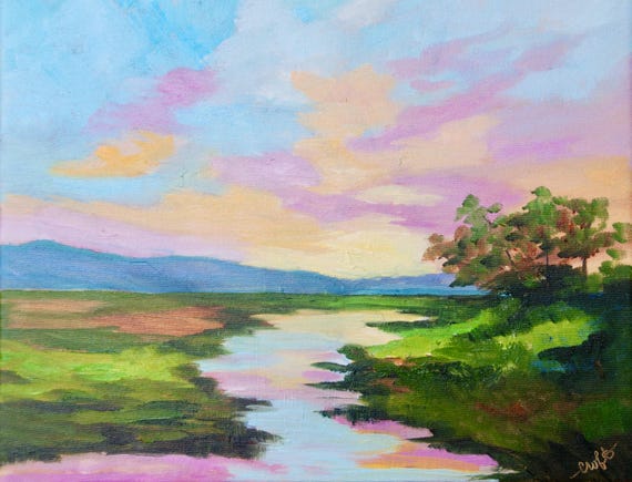 Giclee - Many Sizes - Frame Options - Marsh of Original Modern Impressionist Oil Painting by Rebecca Croft Studios