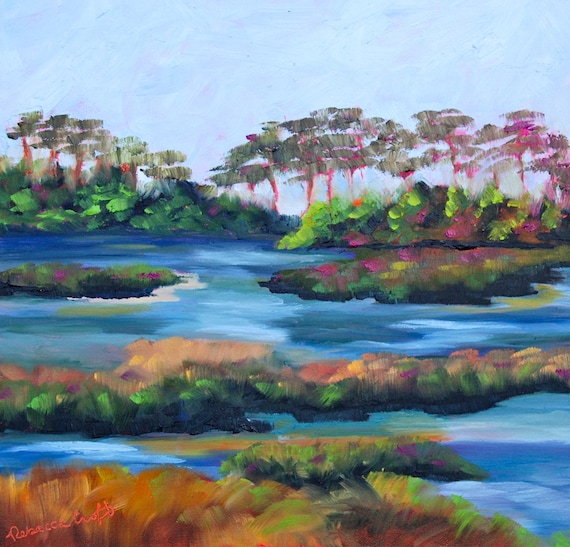 PRINT - Many Sizes - of Marsh Painting from Original Kiawah Island, South Carolina Impressionist Oil Painting by Rebecca Croft
