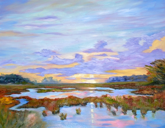 Giclee - Many Sizes - Frame Options - Marsh of Original Modern Impressionist Oil Painting by Rebecca Croft Studios
