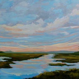 Gerahmtes GICLEE Sumpf Landschaftsölgemälde Sumpf Landschaft Südcarolina Kiawah Island Low Country Landschaft Ölgemälde von Rebecca Croft Studios