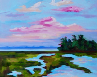 Print of Original Marsh Low Country South Carolina Landscape Oil Painting by Rebecca Croft