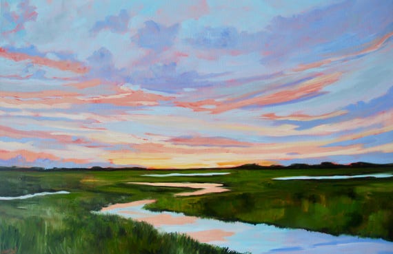 Giclee - Many Sizes - Frame Options - Marsh of Original Modern Impressionist Oil Painting by Rebecca Croft Studios