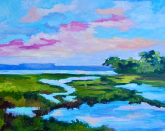 Giclee - Many Sizes - Frame Options - Marsh of Original Modern Impressionist Oil Painting by Rebecca Croft Studios