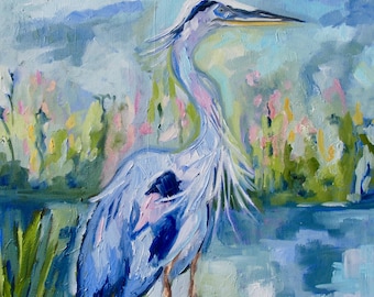 Giclee - Many Sizes - Frame Options - Marsh Bird of Original Modern Impressionist Oil Painting by Rebecca Croft Studios