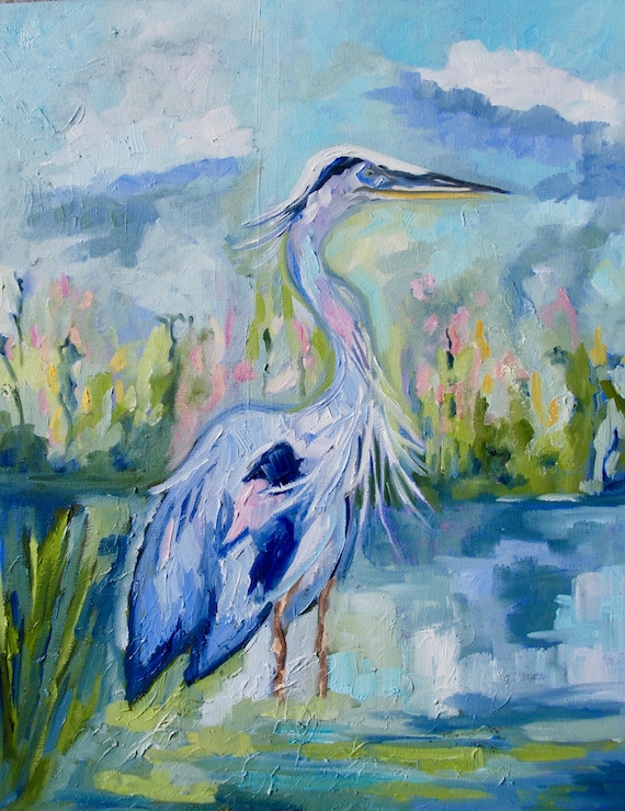 Giclee - Many Sizes - Frame Options - Marsh Bird of Original Modern Impressionist Oil Painting by Rebecca Croft Studios