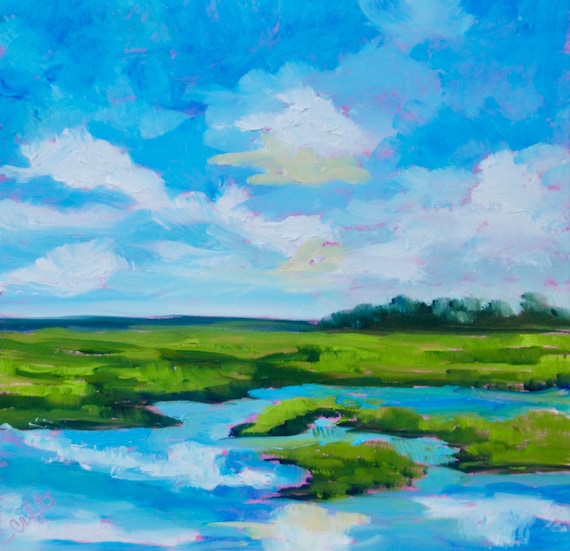 PRINT - Many Sizes - of Marsh Painting from Original Kiawah Island, South Carolina Impressionist Oil Painting by Rebecca Croft