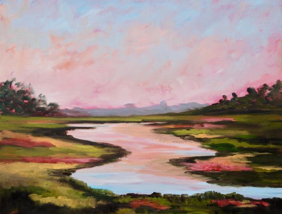 PRINT - Many Sizes - of Marsh Painting from Original Kiawah Island, South Carolina Impressionist Oil Painting by Rebecca Croft