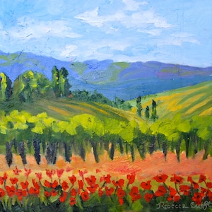 PRINT - Many Sizes - of Italian Tuscan Vineyard from Original Impressionist Oil Painting by Rebecca Croft