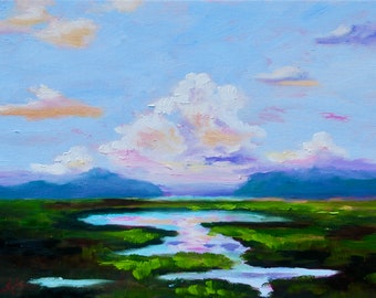 Original impressionistische Sumpflandschaft auf tiefem Land von Rebecca Croft Studios