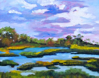 PRINT - Many Sizes - of Marsh Painting from Original Kiawah Island, South Carolina Impressionist Oil Painting by Rebecca Croft