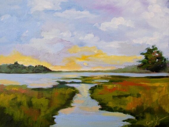 PRINT - Many Sizes - of Marsh Painting from Original Kiawah Island, South Carolina Impressionist Oil Painting by Rebecca Croft