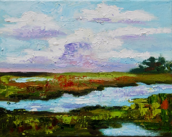 Marsh Kiawah Island Palette Knife Landscape Original Oil Painting By Rebecca Croft Studios