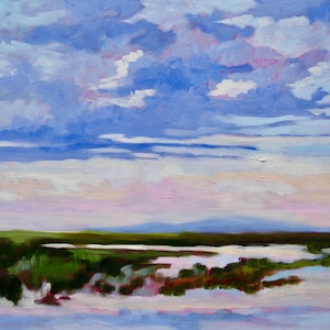 Large 18 x 24 South Carolina Marsh Landscape Modern Impressionist Oil Landscape Painting by Rebecca Croft Studios