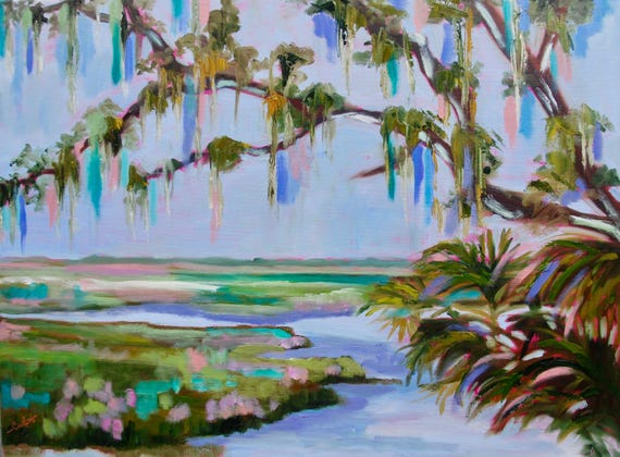 PRINT - Many Sizes - of Marsh Painting from Original Kiawah Island, South Carolina Impressionist Oil Painting by Rebecca Croft