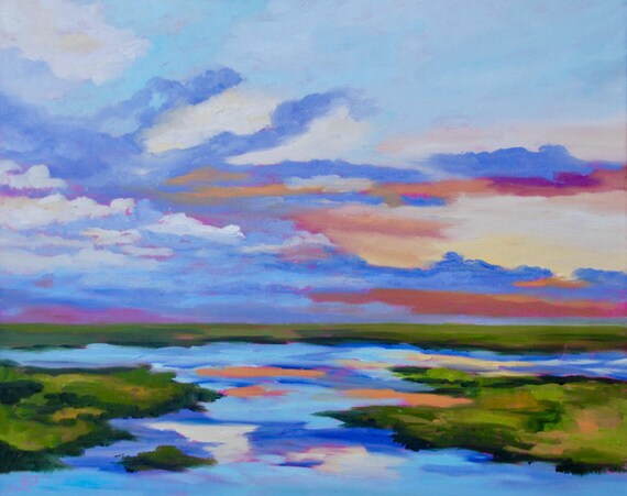 PRINT - Many Sizes - of Marsh Painting from Original Kiawah Island, South Carolina Impressionist Oil Painting by Rebecca Croft