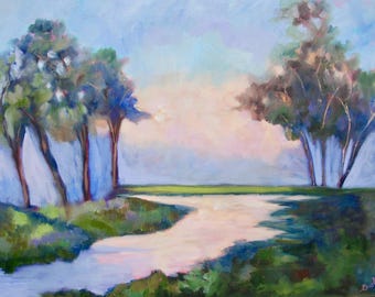 Großes 18 x 24 South Carolina Marsh-Landschaft Modernes impressionistisches Öl-Landschaftsgemälde von Rebecca Croft Studios