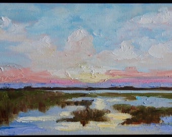 8 x 16 Charleston Marsh Original Oil Painting by Rebecca Croft Studios Low Country Landscape Art