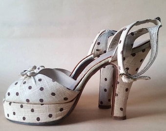 RARE Amazing WW2 1940s Platform Polka dots Sandals 6.5 - 7M